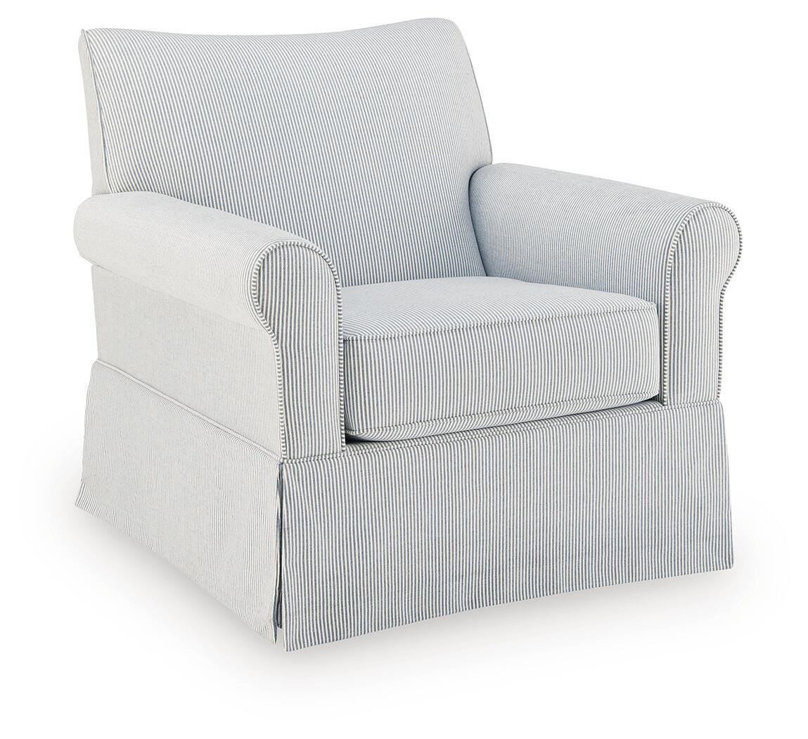 Searcy White/Navy Swivel Glider Accent Chair