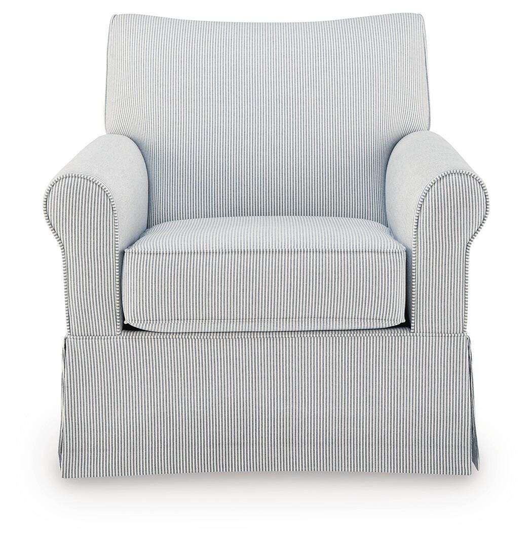 Searcy White/Navy Swivel Glider Accent Chair
