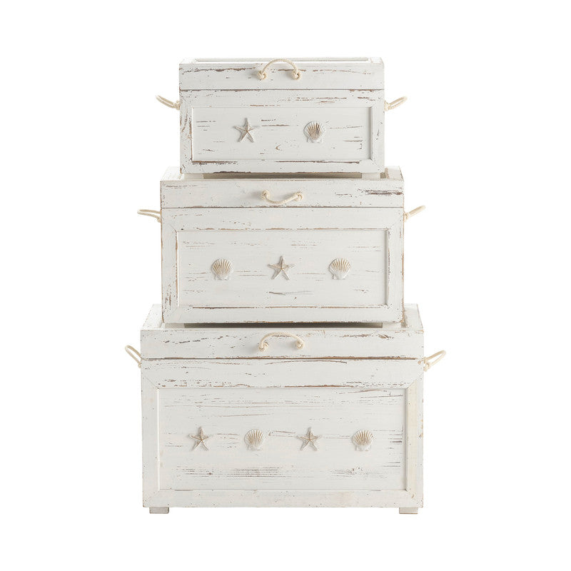 Seaside White 3-Piece Trunks by Crestview at Eve Furniture
