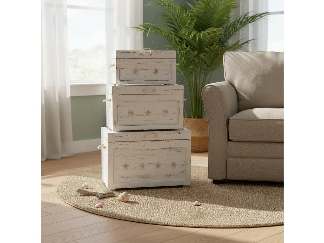 Seaside White 3-Piece Trunks by Crestview at Eve Furniture