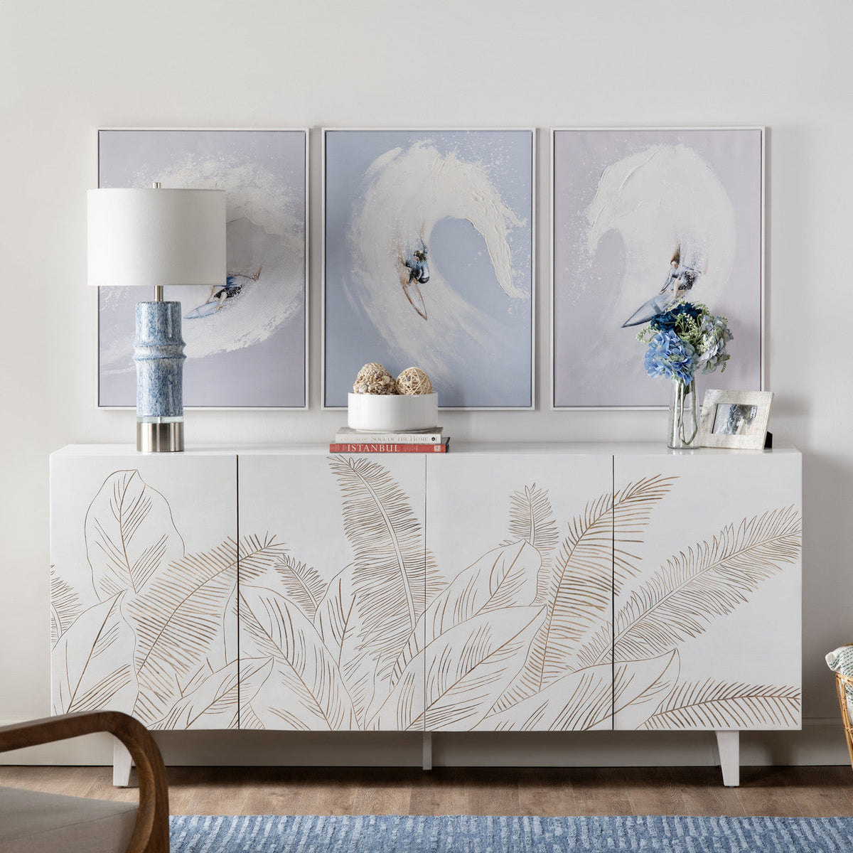 Seaside White/Brown Four-Door Sideboard by Crestview at Eve Furniture