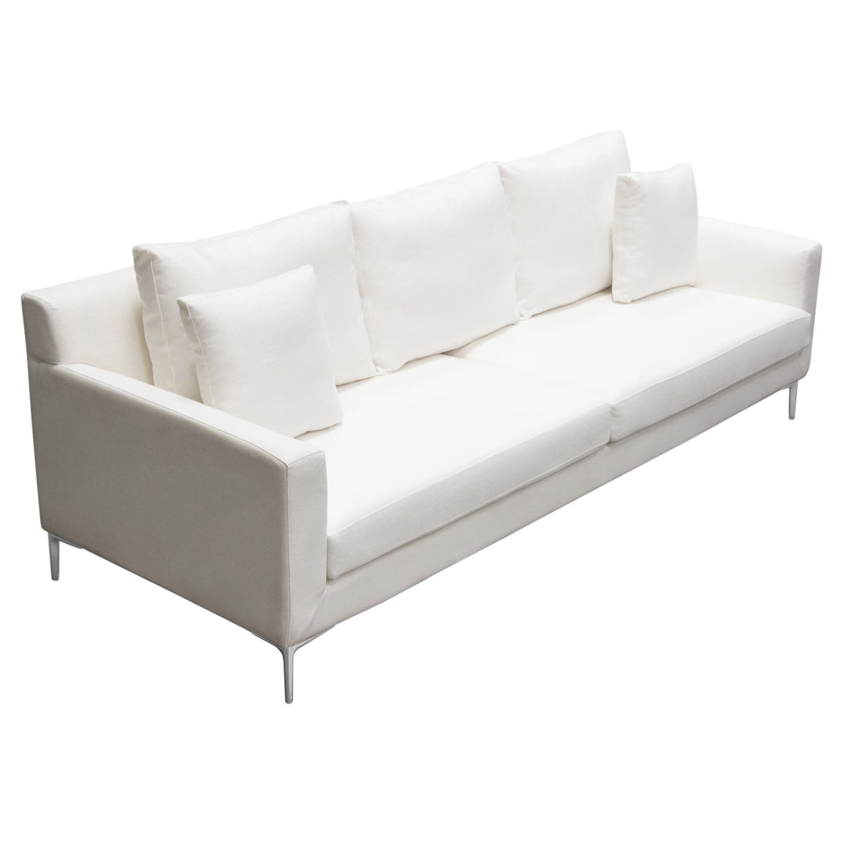 Seattle Loose Back Sofa in White Linen with Polished Silver Metal Leg by Diamond Sofa at Eve Furniture