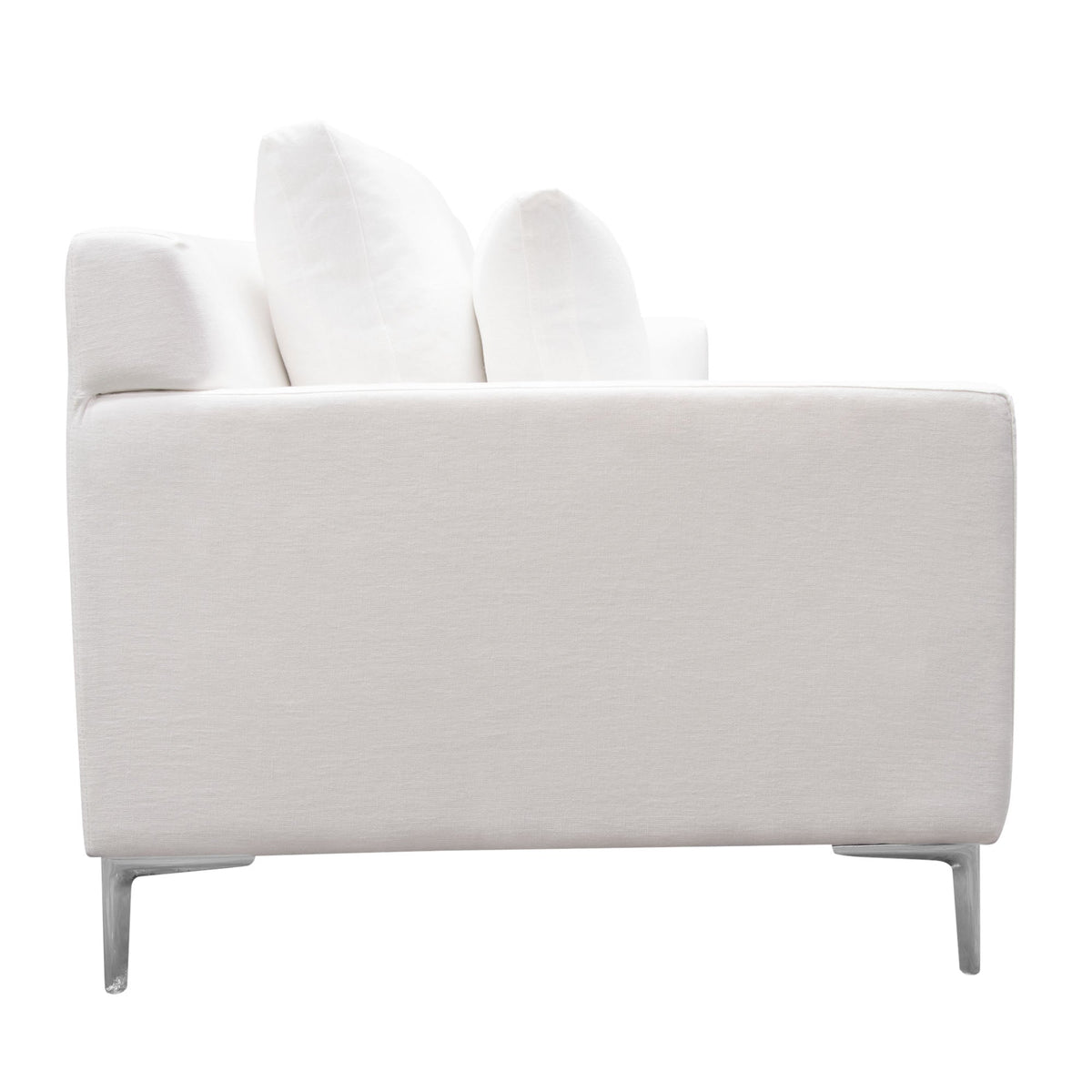 Seattle Loose Back Sofa in White Linen with Polished Silver Metal Leg by Diamond Sofa at Eve Furniture