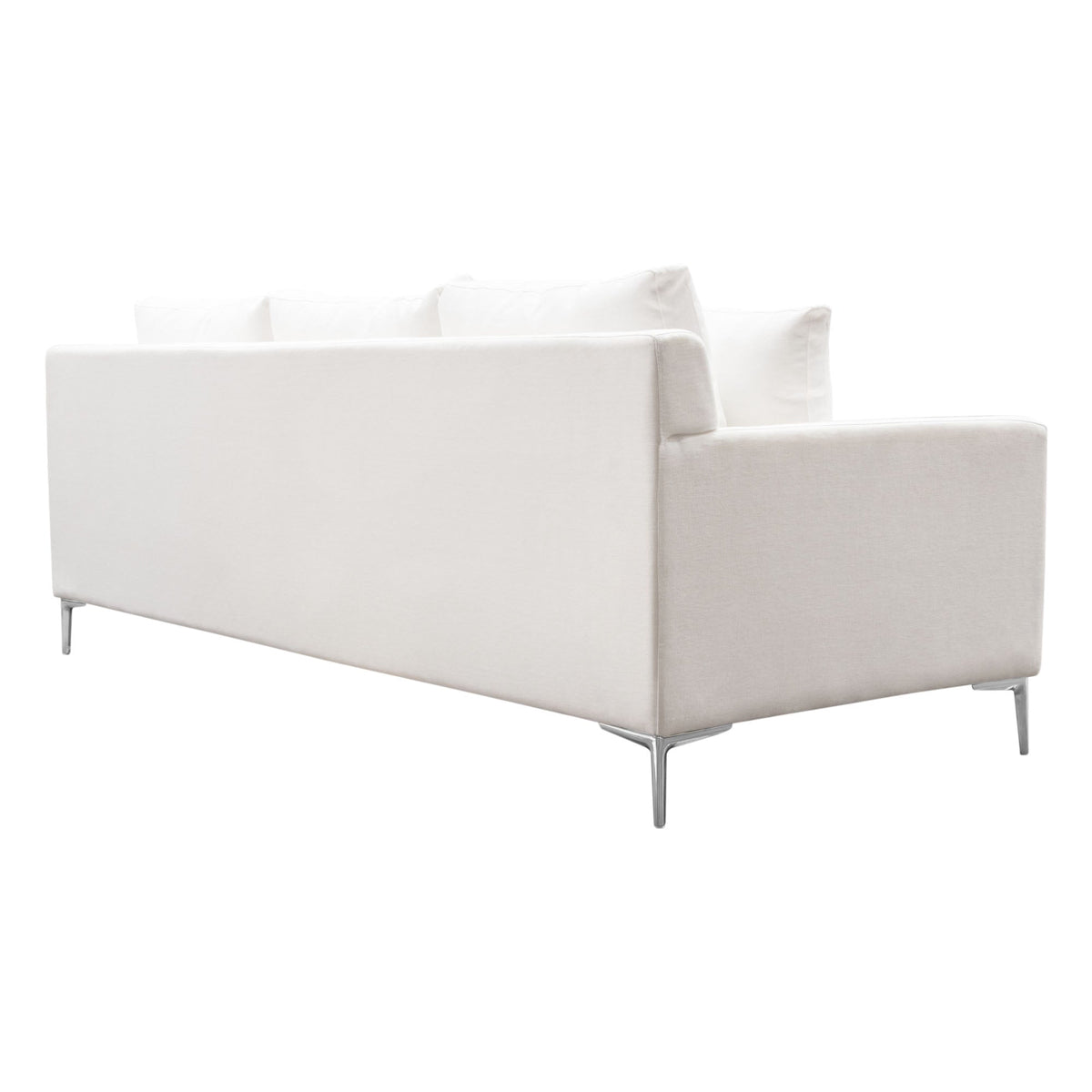 Seattle Loose Back Sofa in White Linen with Polished Silver Metal Leg by Diamond Sofa at Eve Furniture