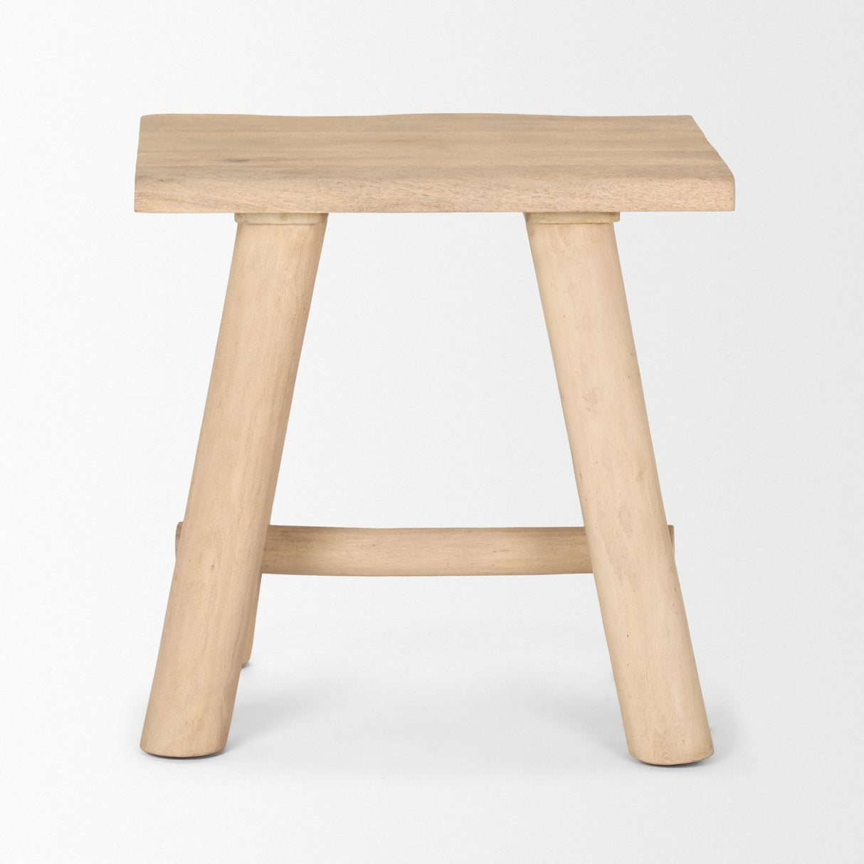 Sekou Light Brown Short Wooden Craftsman Stool by Mercana at Eve Furniture