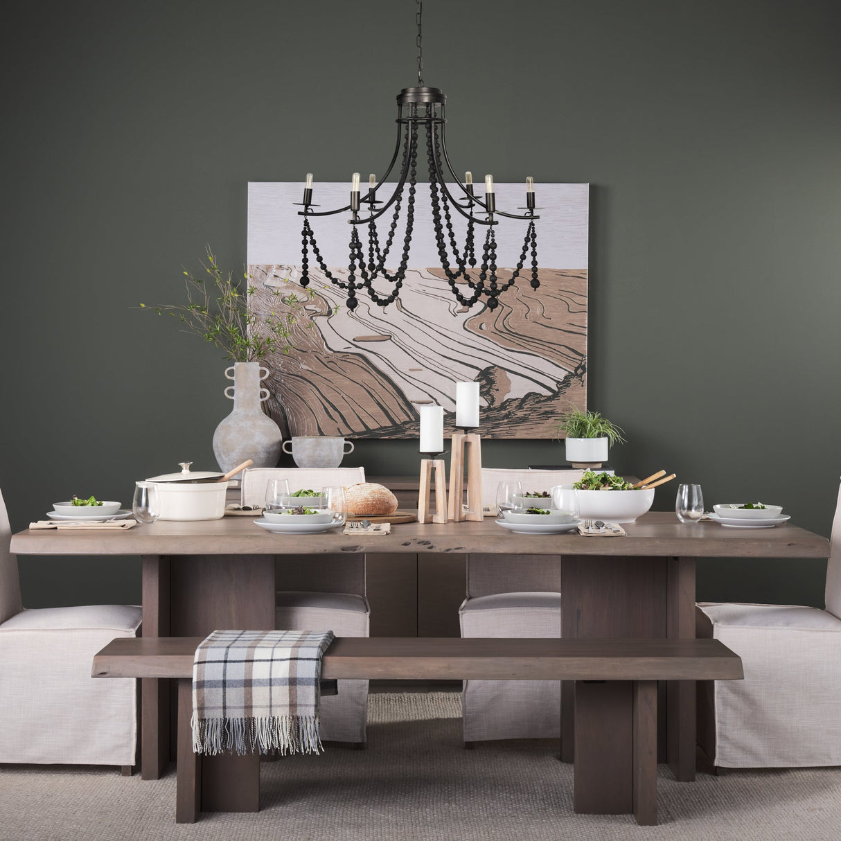 Selma Black Wood Bead and Metal Chandelier by Mercana at Eve Furniture