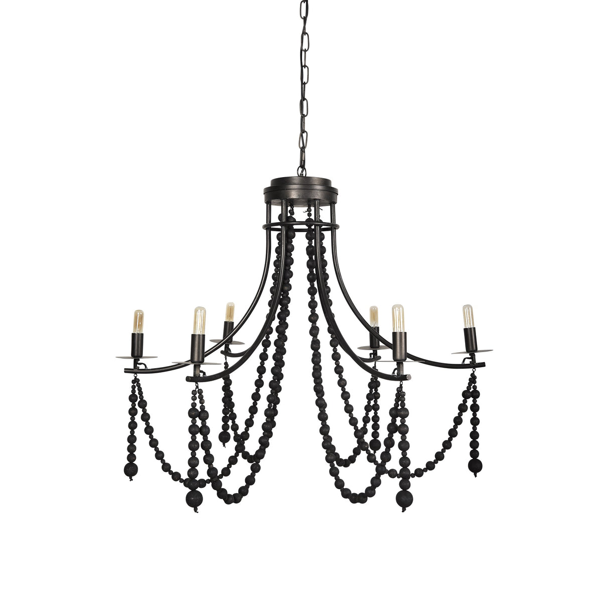 Selma Black Wood Bead and Metal Chandelier by Mercana at Eve Furniture