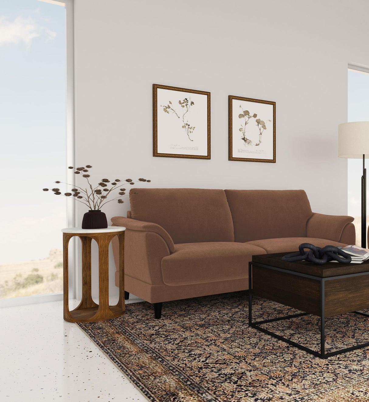 Selma Rust Velvet Crescent Arm Sofa by Coaster at Eve Furniture