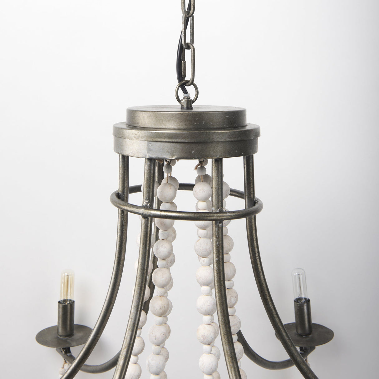 Selma White Wood Bead and Metal Chandelier by Mercana at Eve Furniture