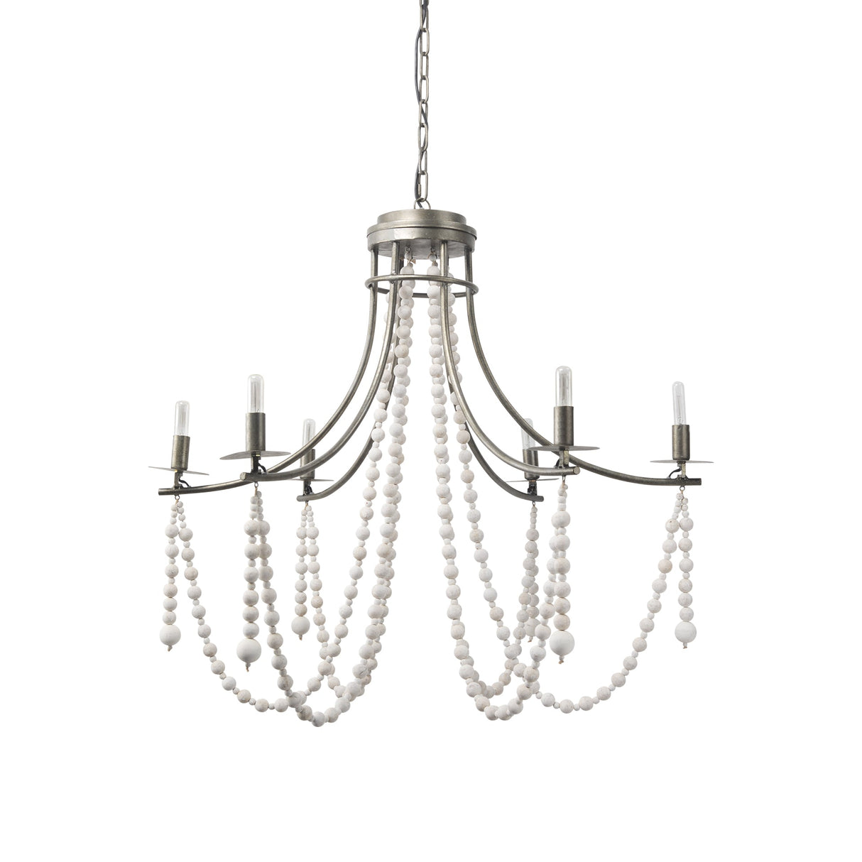 Selma White Wood Bead and Metal Chandelier by Mercana at Eve Furniture