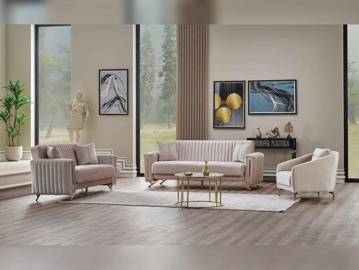 Senfoni 3-pieces (Sofa & Loveseat & Chair) Livingroom Set in Beige