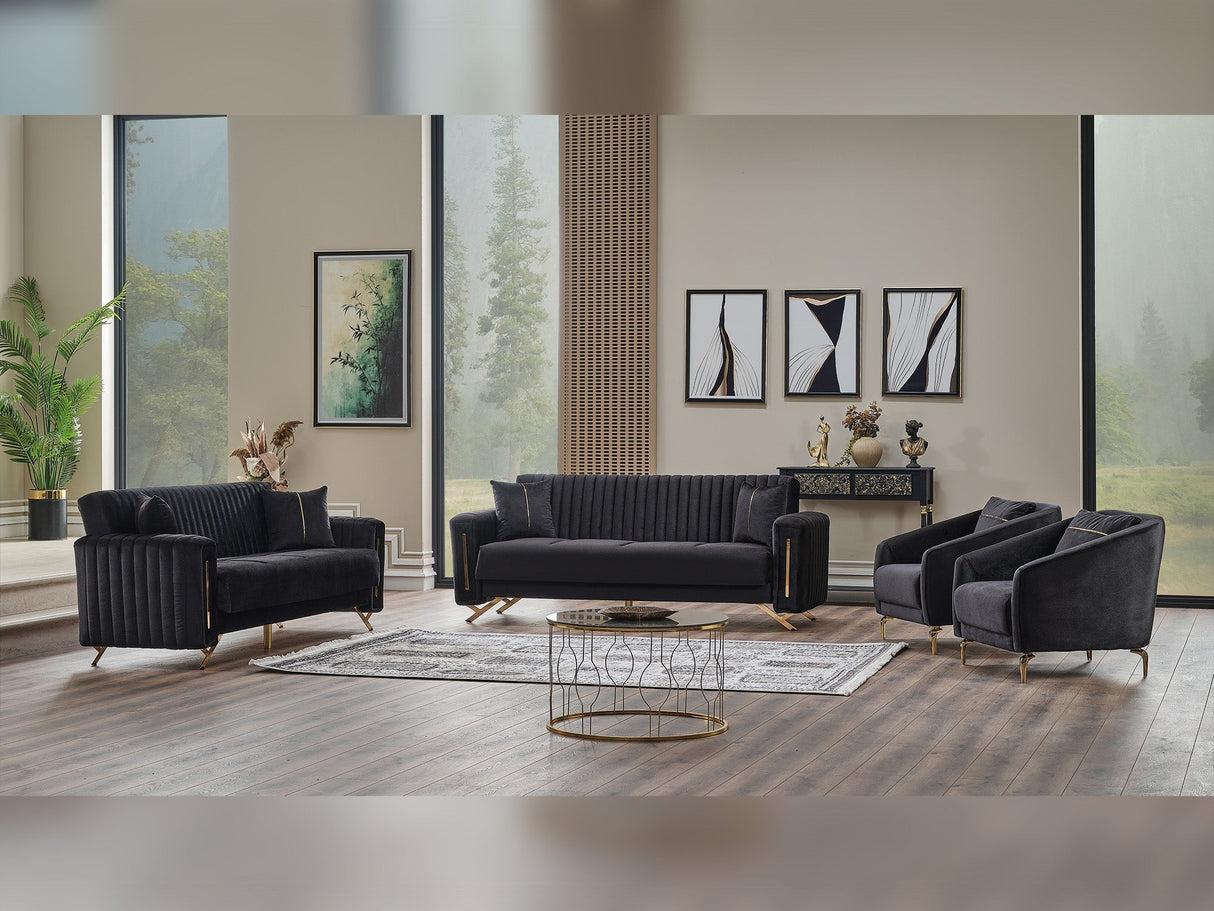 Senfoni 3-pieces (Sofa & Loveseat & Chair) Livingroom Set in Black by Furnia at Eve Furniture