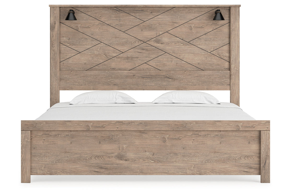 Senniberg Light Brown King LED Panel Bed by Ashley at Eve Furniture