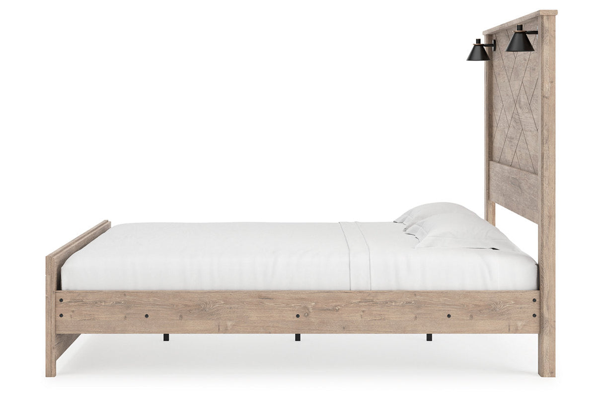 Senniberg Light Brown King LED Panel Bed by Ashley at Eve Furniture