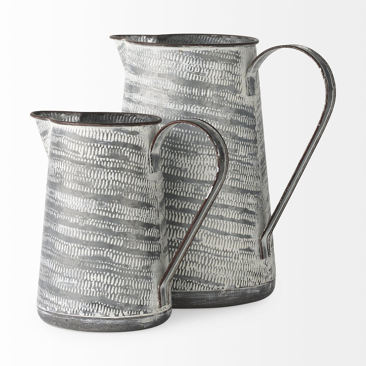 Serena II 11.2H Large Gray/White Textured Metal Jug by Mercana at Eve Furniture