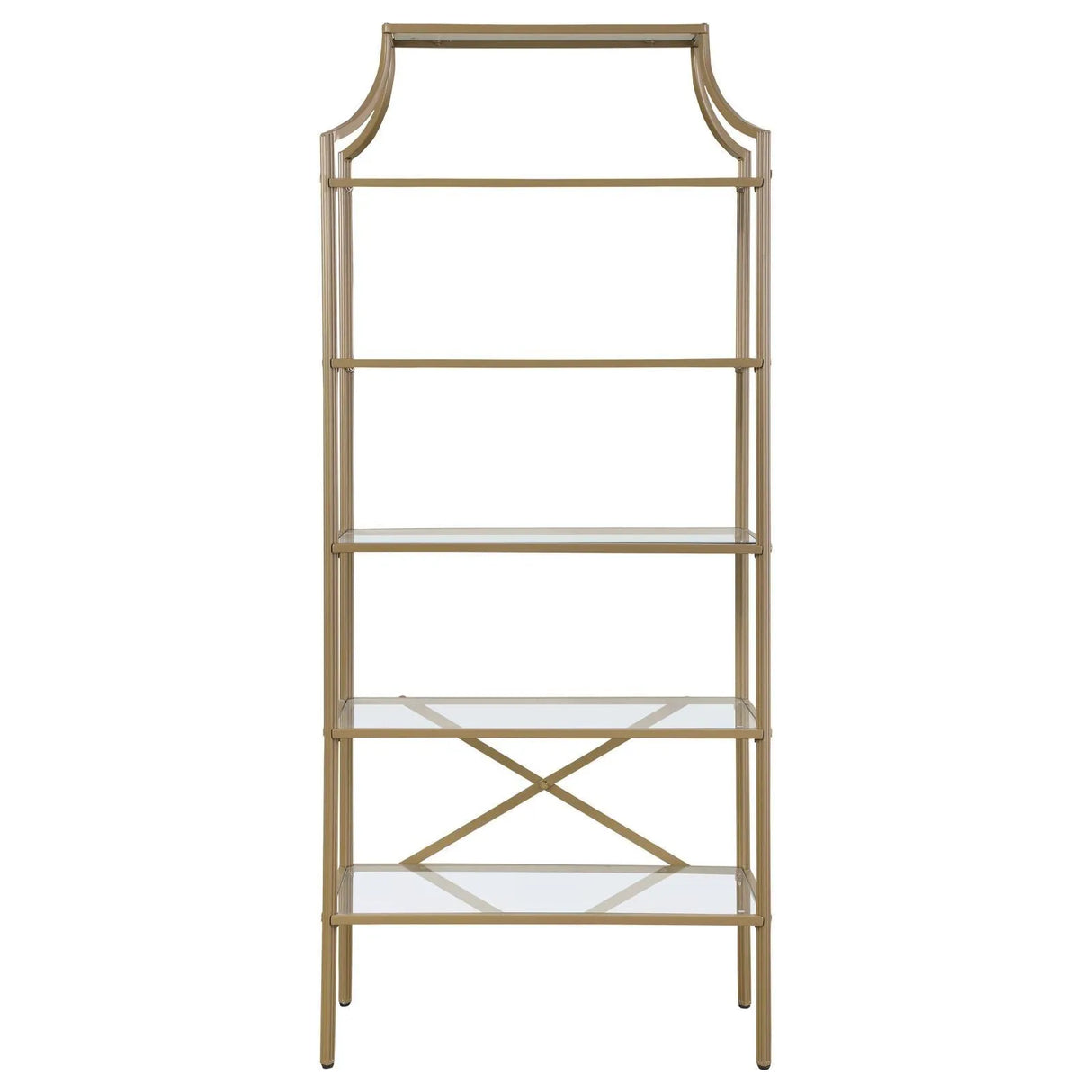 Serena Matte Gold 5-Tier Tempered Glass Shelves Bookcase by Coaster at Eve Furniture