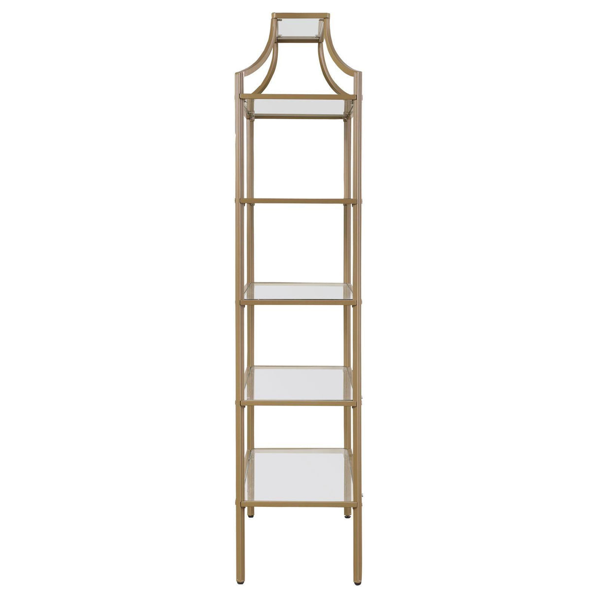 Serena Matte Gold 5-Tier Tempered Glass Shelves Bookcase by Coaster at Eve Furniture