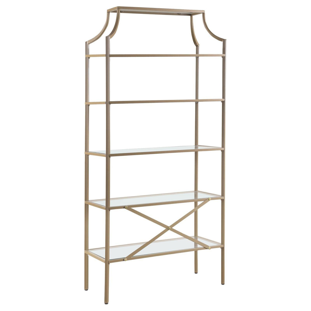 Serena Matte Gold 5-Tier Tempered Glass Shelves Bookcase by Coaster at Eve Furniture