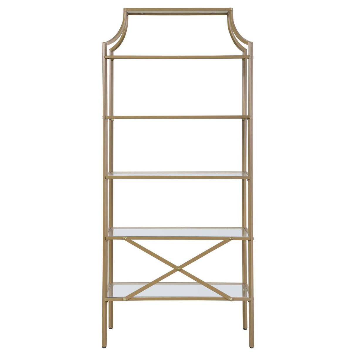 Serena Matte Gold 5-Tier Tempered Glass Shelves Bookcase by Coaster at Eve Furniture
