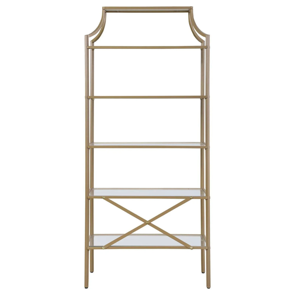 Serena Matte Gold 5-Tier Tempered Glass Shelves Bookcase by Coaster at Eve Furniture