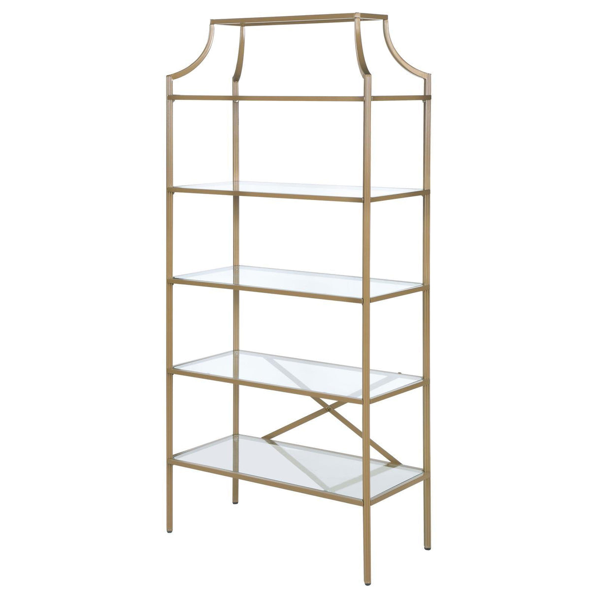 Serena Matte Gold 5-Tier Tempered Glass Shelves Bookcase by Coaster at Eve Furniture