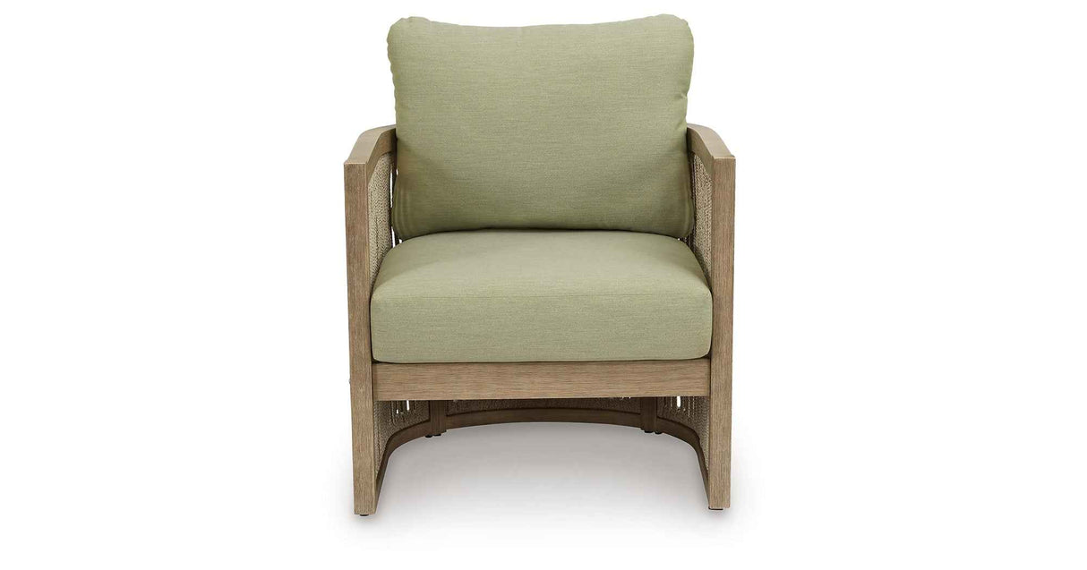 Serena Shores Beige/Green Outdoor Sofa and 2 Chairs by Ashley at Eve Furniture