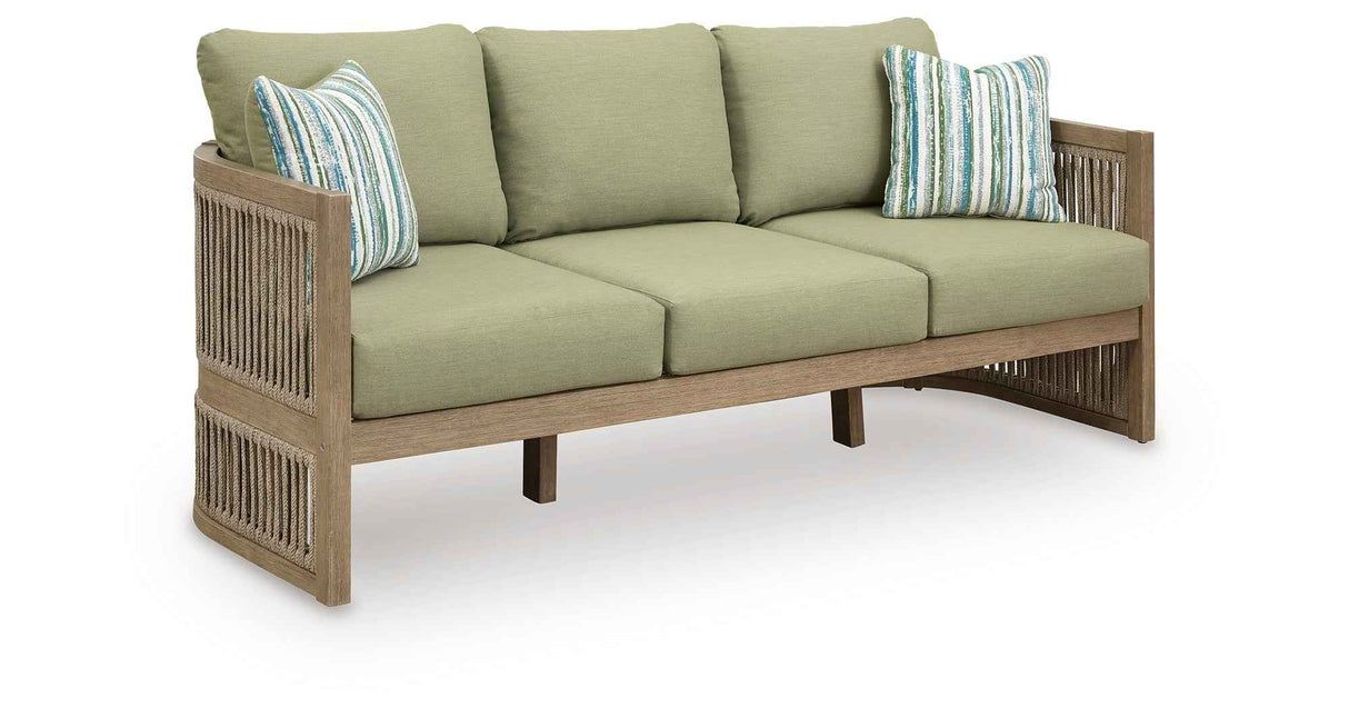 Serena Shores Beige/Green Outdoor Sofa and 2 Chairs by Ashley at Eve Furniture