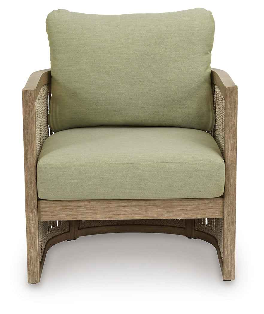 Serena Shores Beige/Green Outdoor Sofa and 2 Chairs by Ashley at Eve Furniture