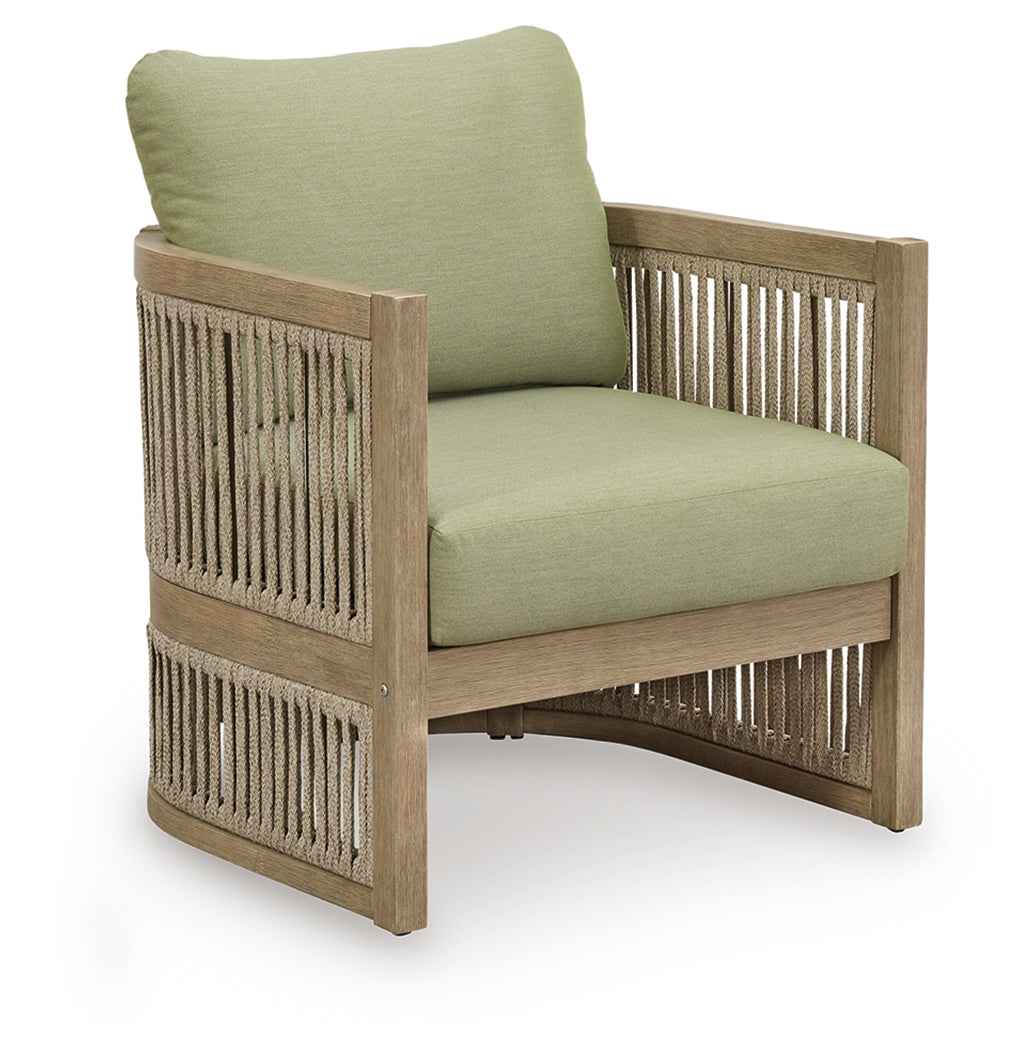 Serena Shores Beige/Green Outdoor Sofa and 2 Chairs by Ashley at Eve Furniture