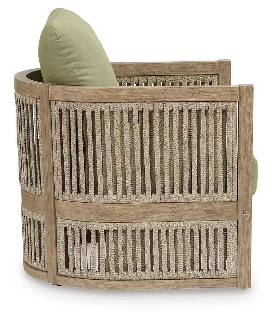 Serena Shores Beige/Green Outdoor Sofa and 2 Chairs by Ashley at Eve Furniture