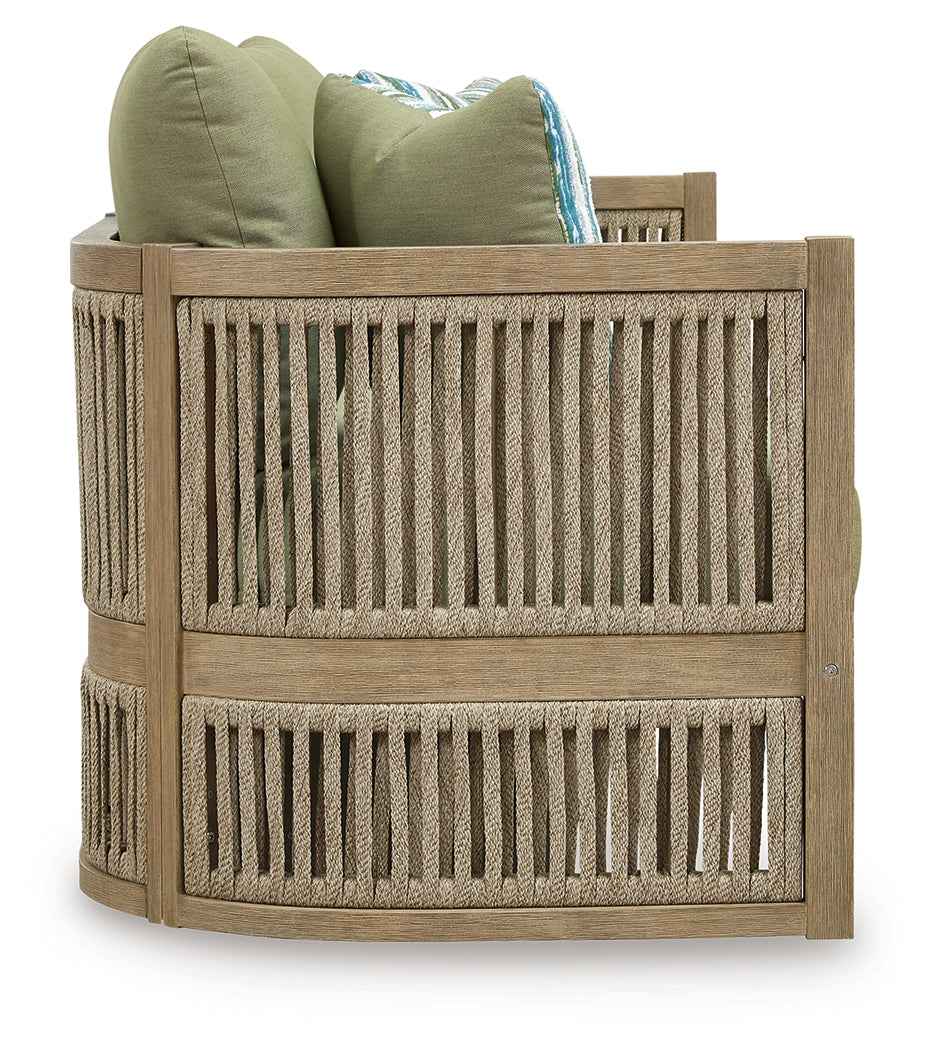 Serena Shores Beige/Green Outdoor Sofa and 2 Chairs by Ashley at Eve Furniture