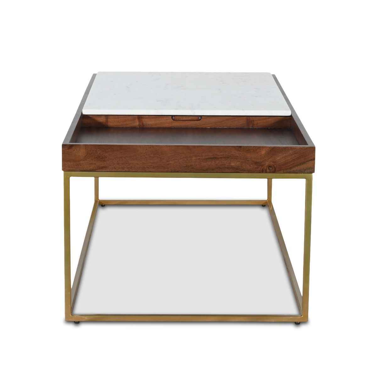 Serene 45" Coffee Table with White Marble in Walnut and Brass Base by Home Trends & Design at Eve Furniture
