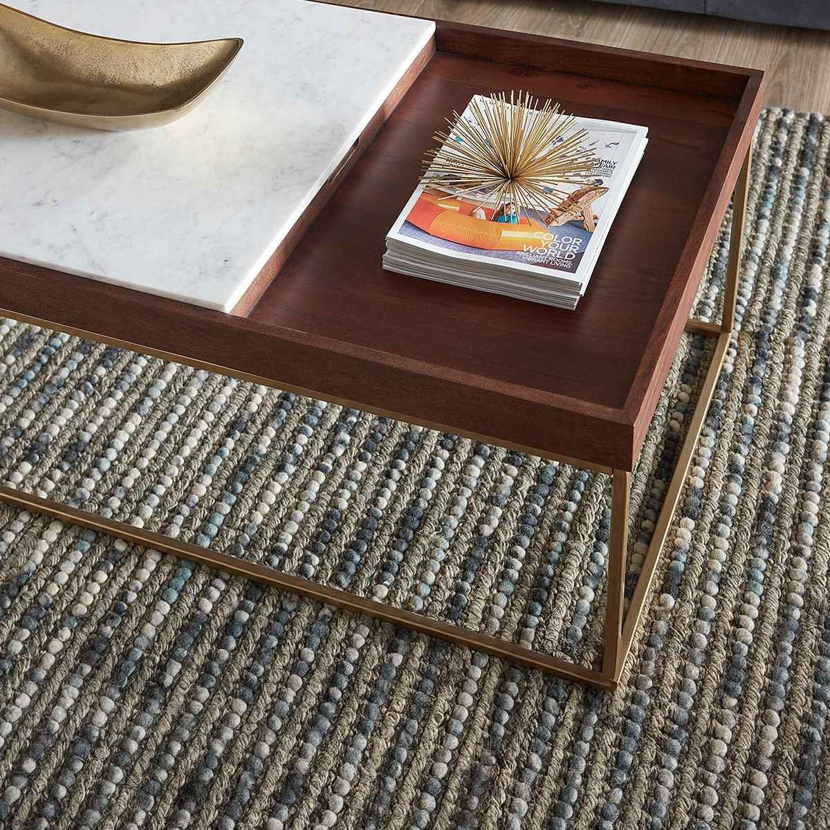 Serene 45" Coffee Table with White Marble in Walnut and Brass Base by Home Trends & Design at Eve Furniture