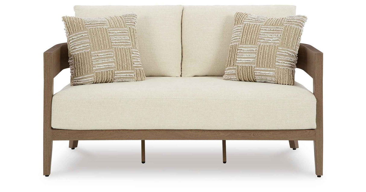 Serene Bay Dark Brown/White Outdoor Sofa and Loveseat by Ashley at Eve Furniture