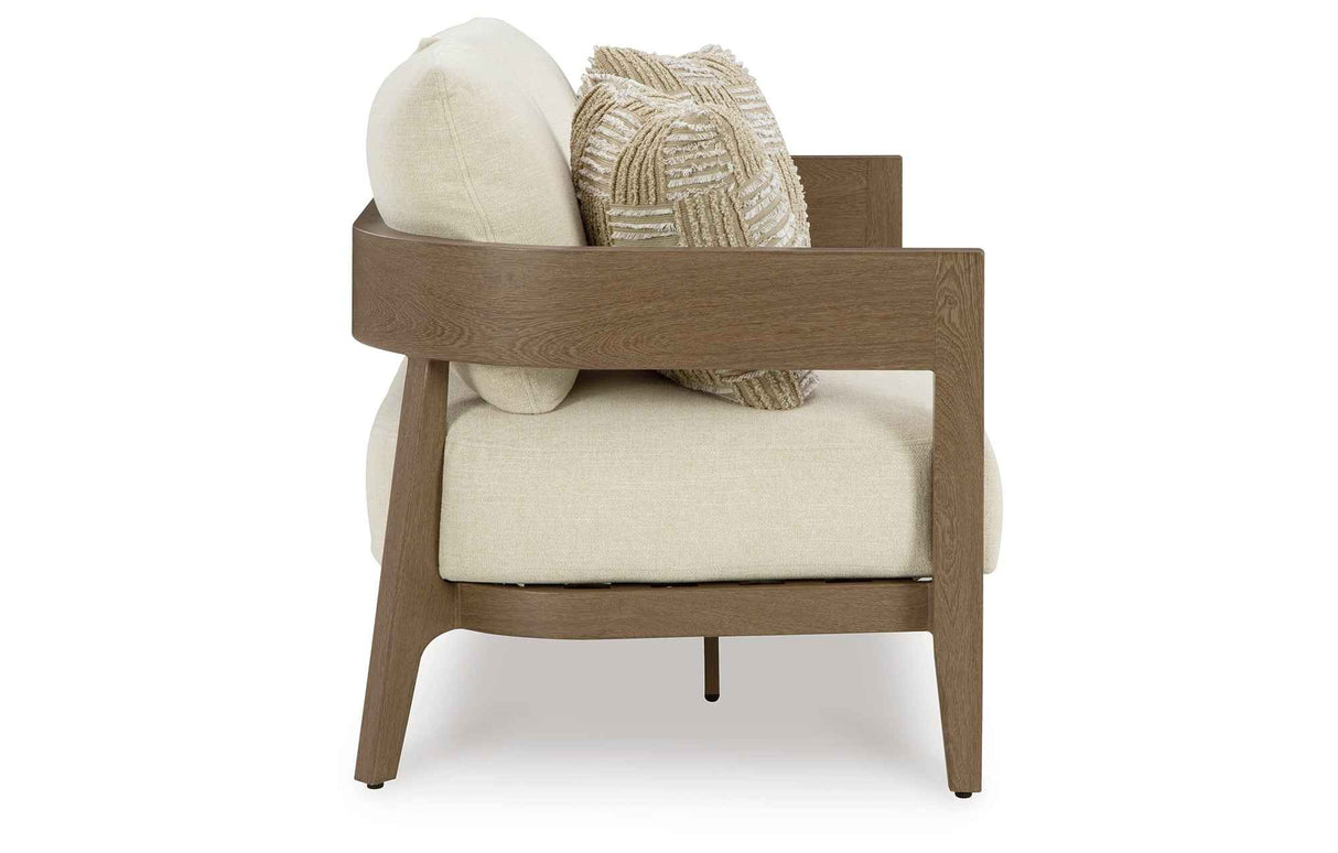 Serene Bay Dark Brown/White Outdoor Sofa and Loveseat by Ashley at Eve Furniture