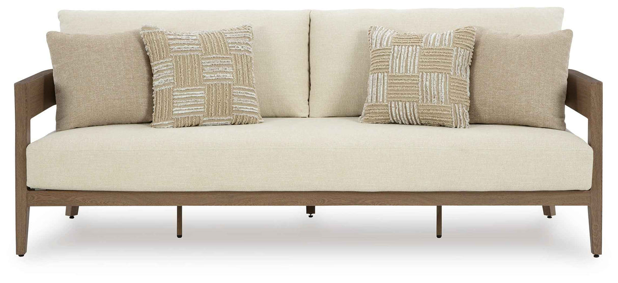 Serene Bay Dark Brown/White Outdoor Sofa and Loveseat by Ashley at Eve Furniture