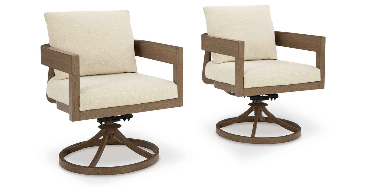 Serene Bay Dark Brown/White Outdoor Swivel Dining Chair with Cushion by Ashley at Eve Furniture