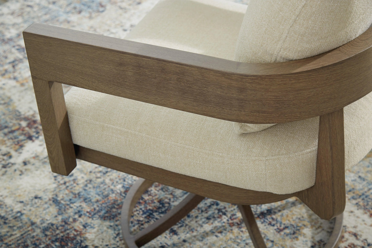 Serene Bay Dark Brown/White Outdoor Swivel Dining Chair with Cushion by Ashley at Eve Furniture