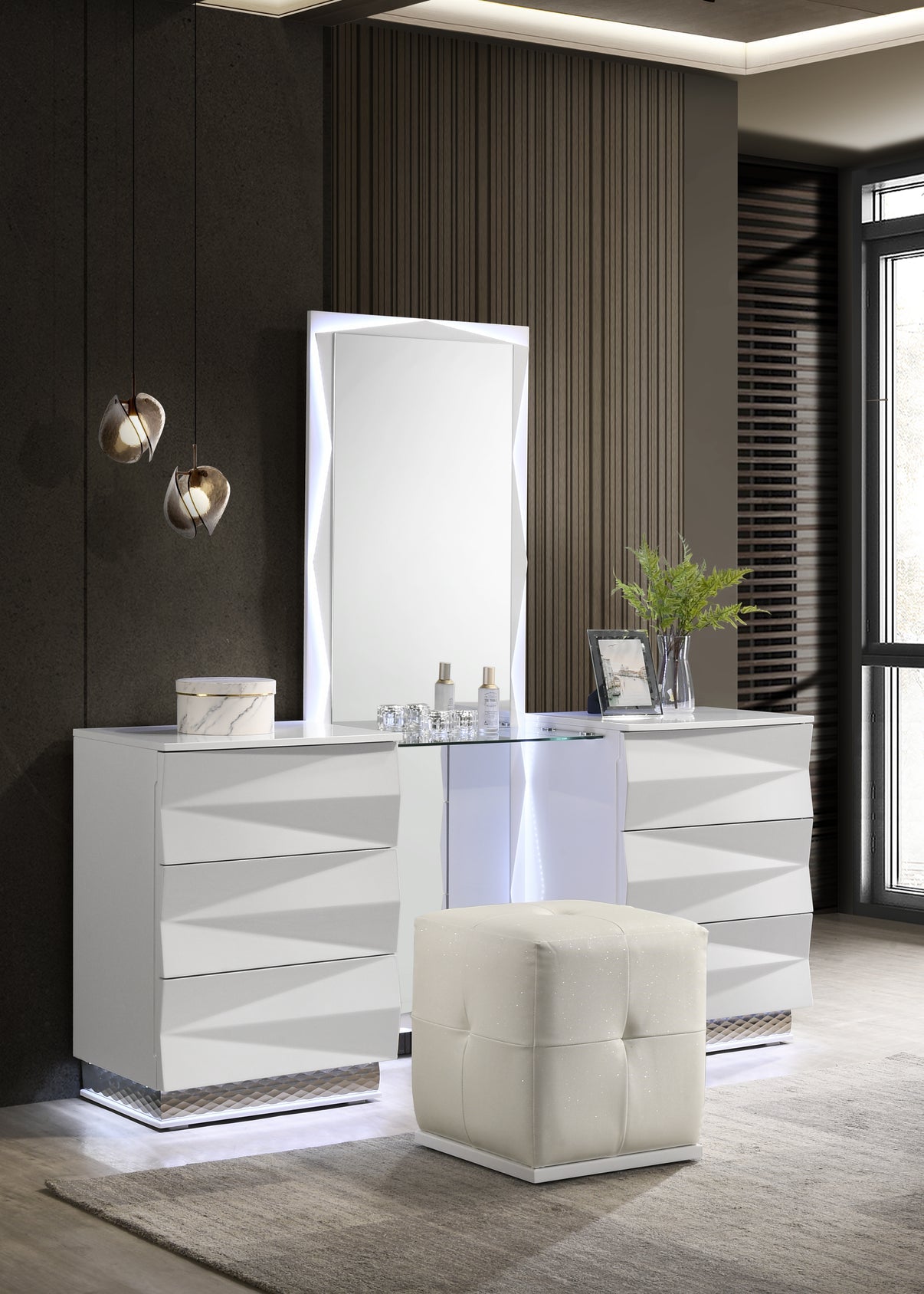 Serene White Vanity set by New Era Innovations at Eve Furniture