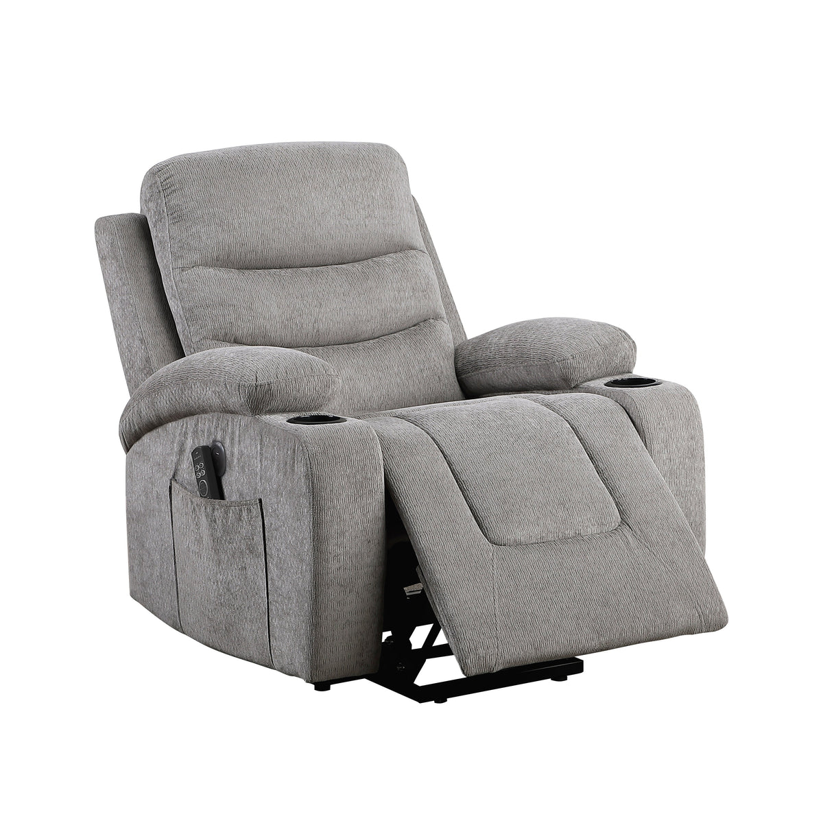 Sereno Gray Power Lift Chair with Massage, Heat, Charging Ports and Cup-holders by Homelegance at Eve Furniture