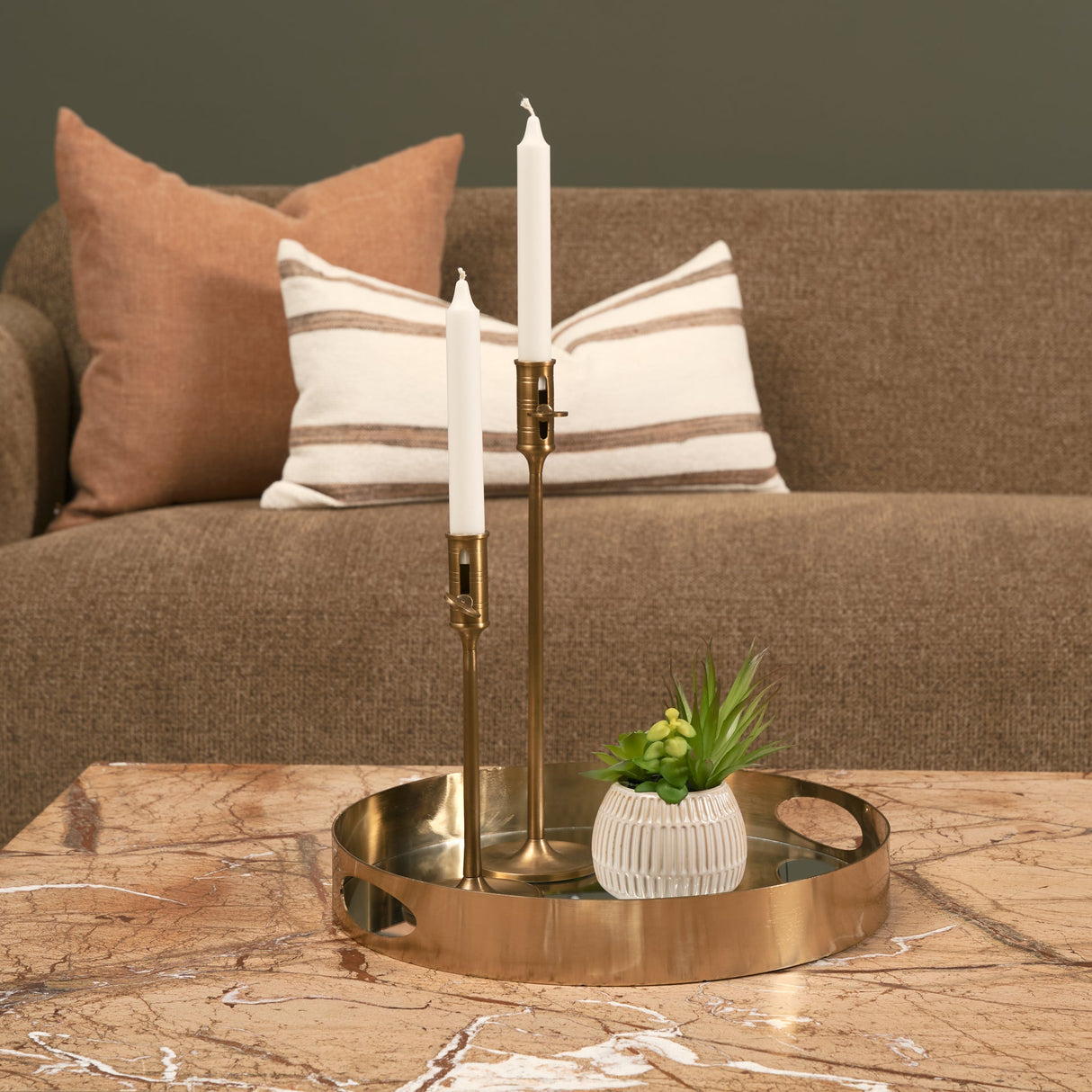 Serkis 15L x 15W Gold Metal Mirrored Base Round Tray by Mercana at Eve Furniture