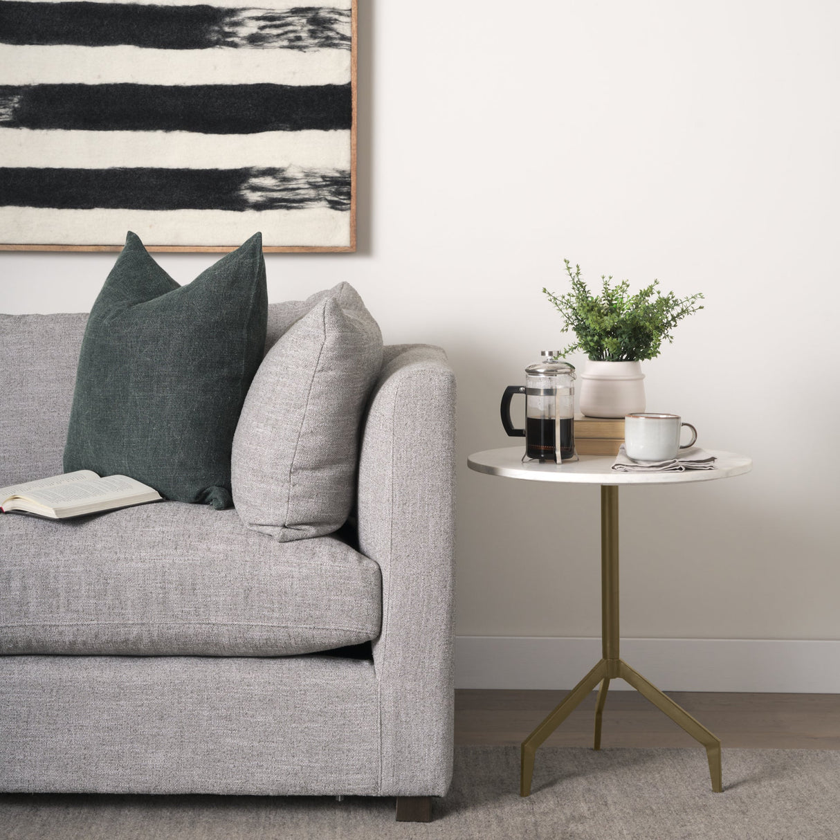 Serre Marble Top 3 Prong Gold Metal Base End Table by Mercana at Eve Furniture