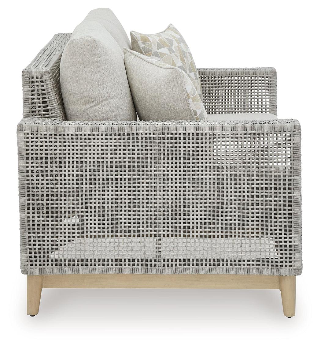 Seton Creek Gray Outdoor Loveseat with Cushion by Ashley at Eve Furniture