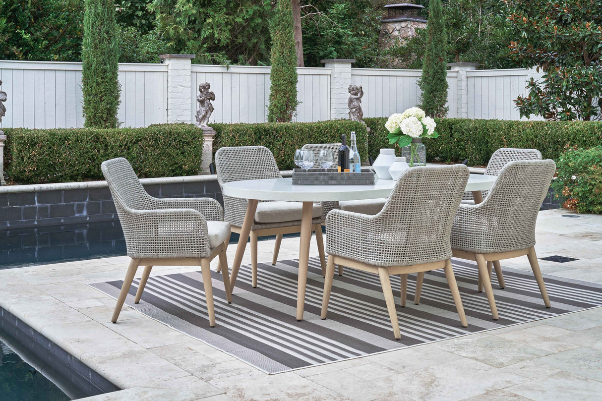 Seton Creek Outdoor Dining Table and 6 Chairs in White by Ashley at Eve Furniture