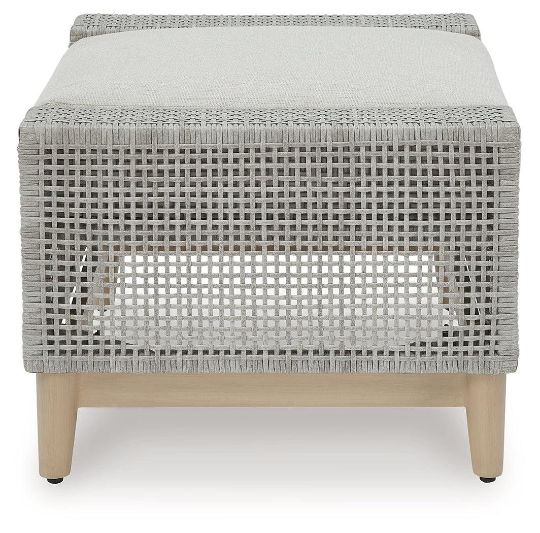Seton Creek Gray Outdoor Ottoman with Cushion by Ashley at Eve Furniture