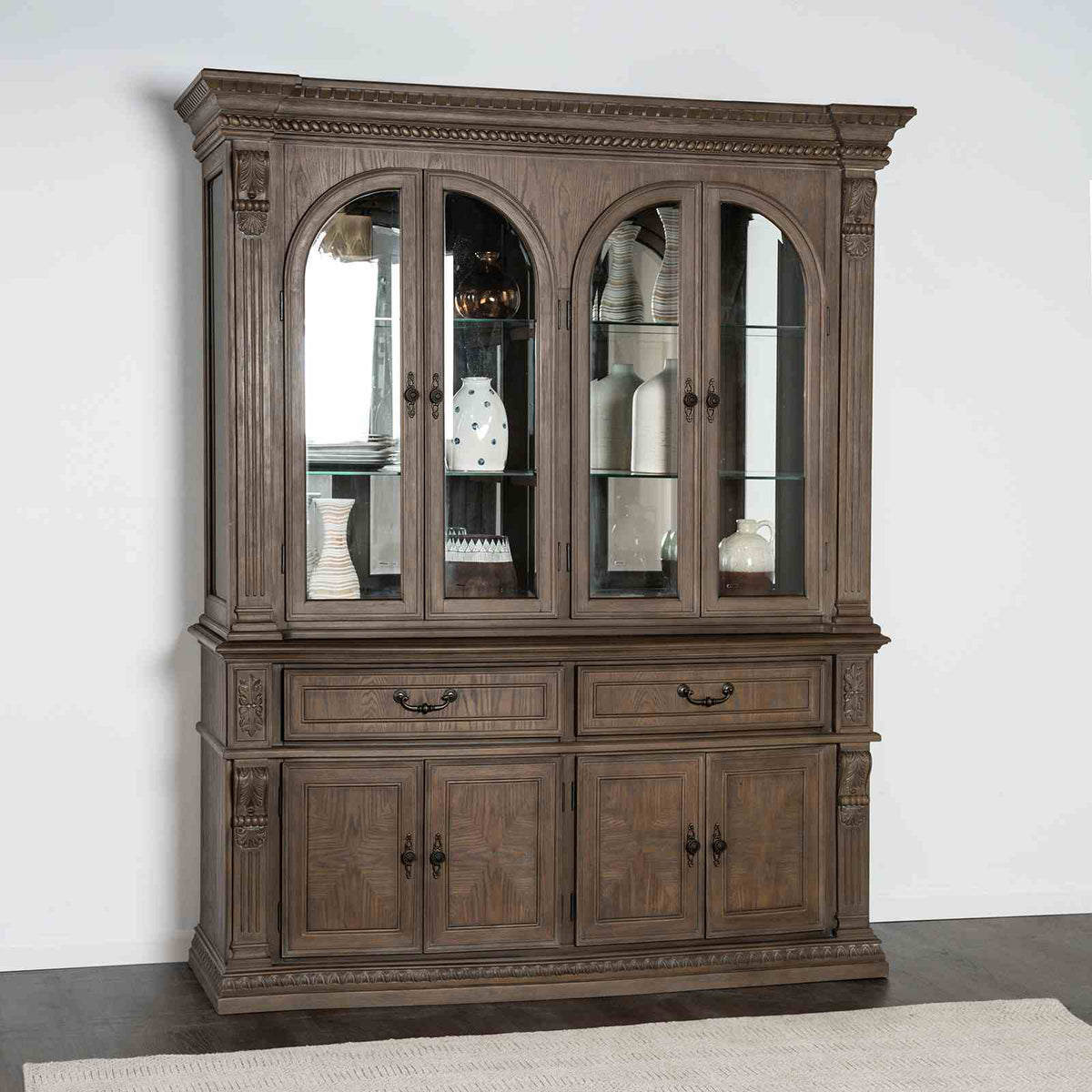 Seven Oaks Weathered Oak Hutch & Buffet by Furniture of America at Eve Furniture