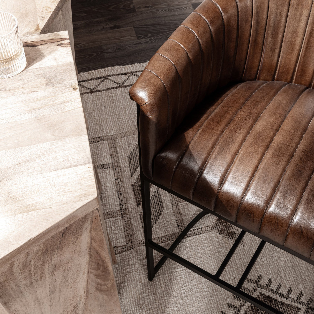 Seville Leather Rustic Brown Bar Stool by Classic Home at Eve Furniture