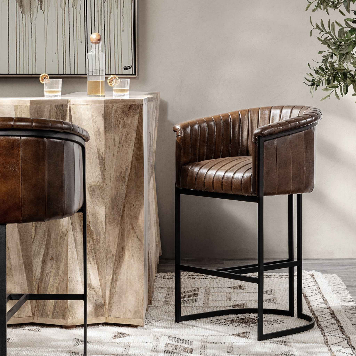 Seville Leather Rustic Brown Bar Stool by Classic Home at Eve Furniture