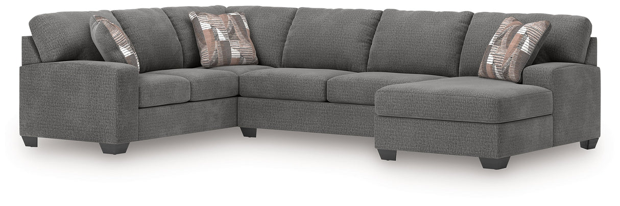 Newellen Greystone 3-Piece Right Arm Facing (RAF) Chaise Sleeper Sectional by Ashley at Eve Furniture
