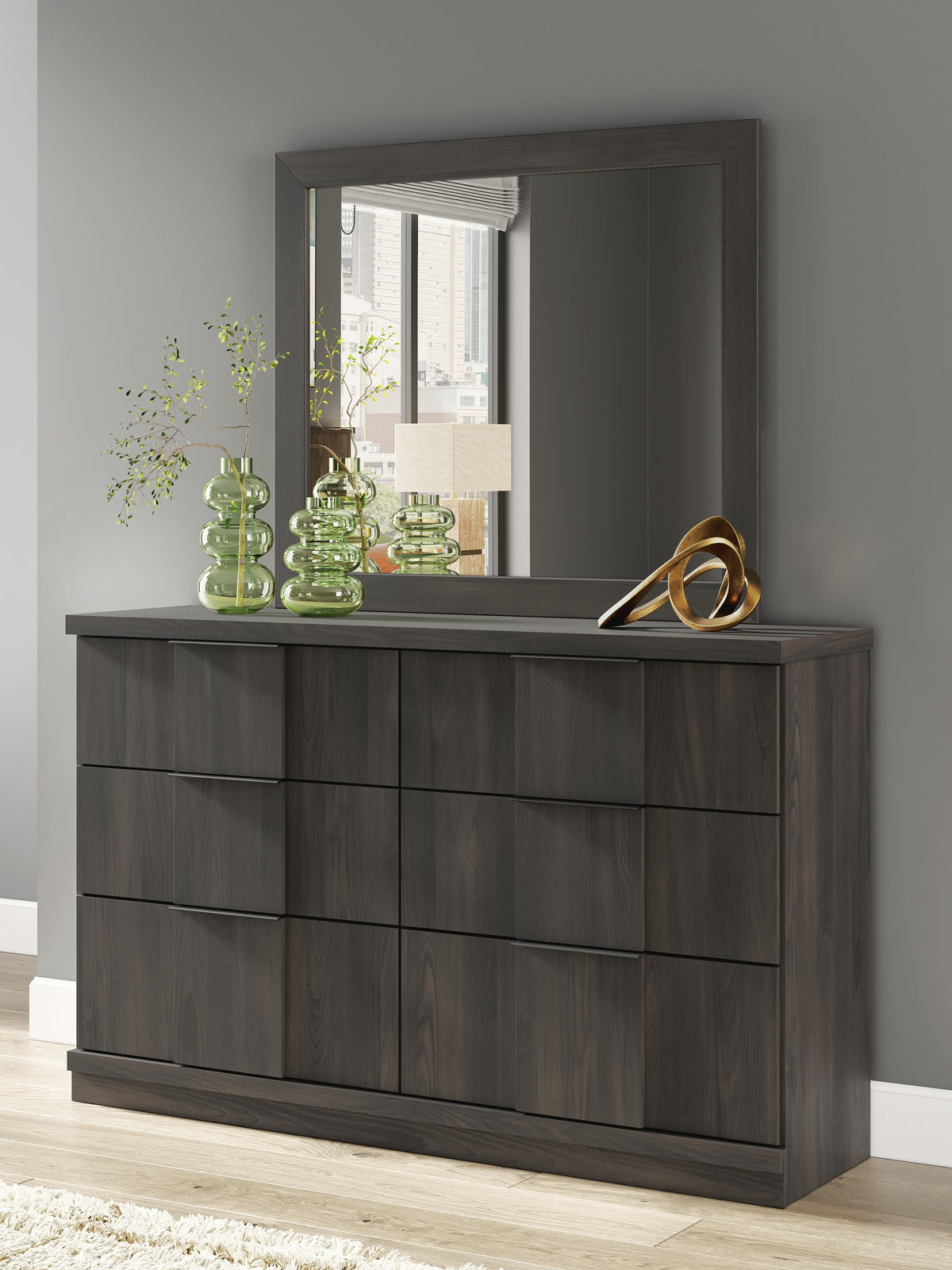 Shaehartin Dark Brown Dresser and Mirror by Ashley at Eve Furniture